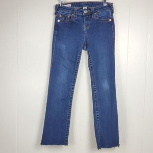 True Religion Billie Mid rise straight leg raw hem jeans size 27